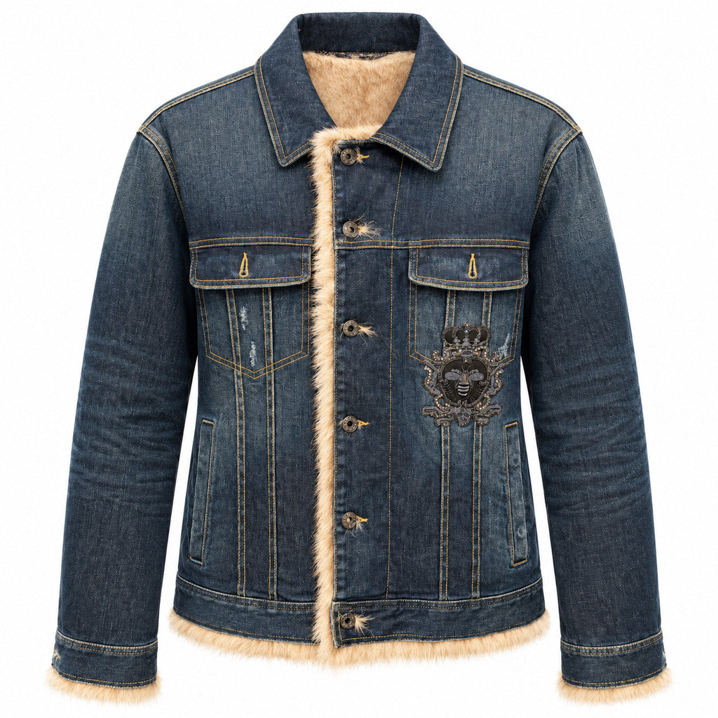 giacca in denim con pelliccia
