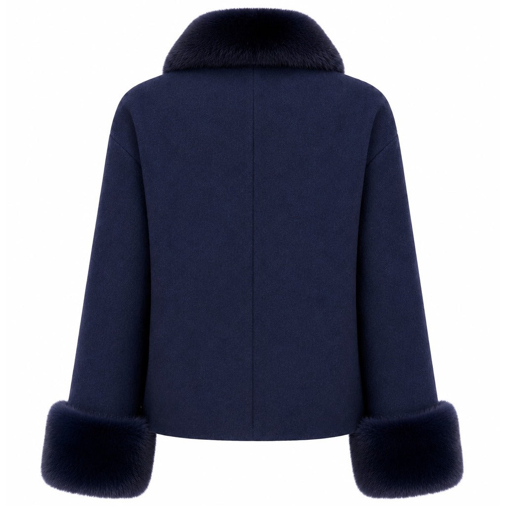 cappotto corto pelliccia blu
