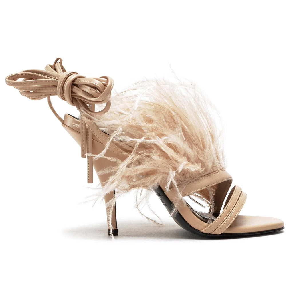 sandali pelle con piume