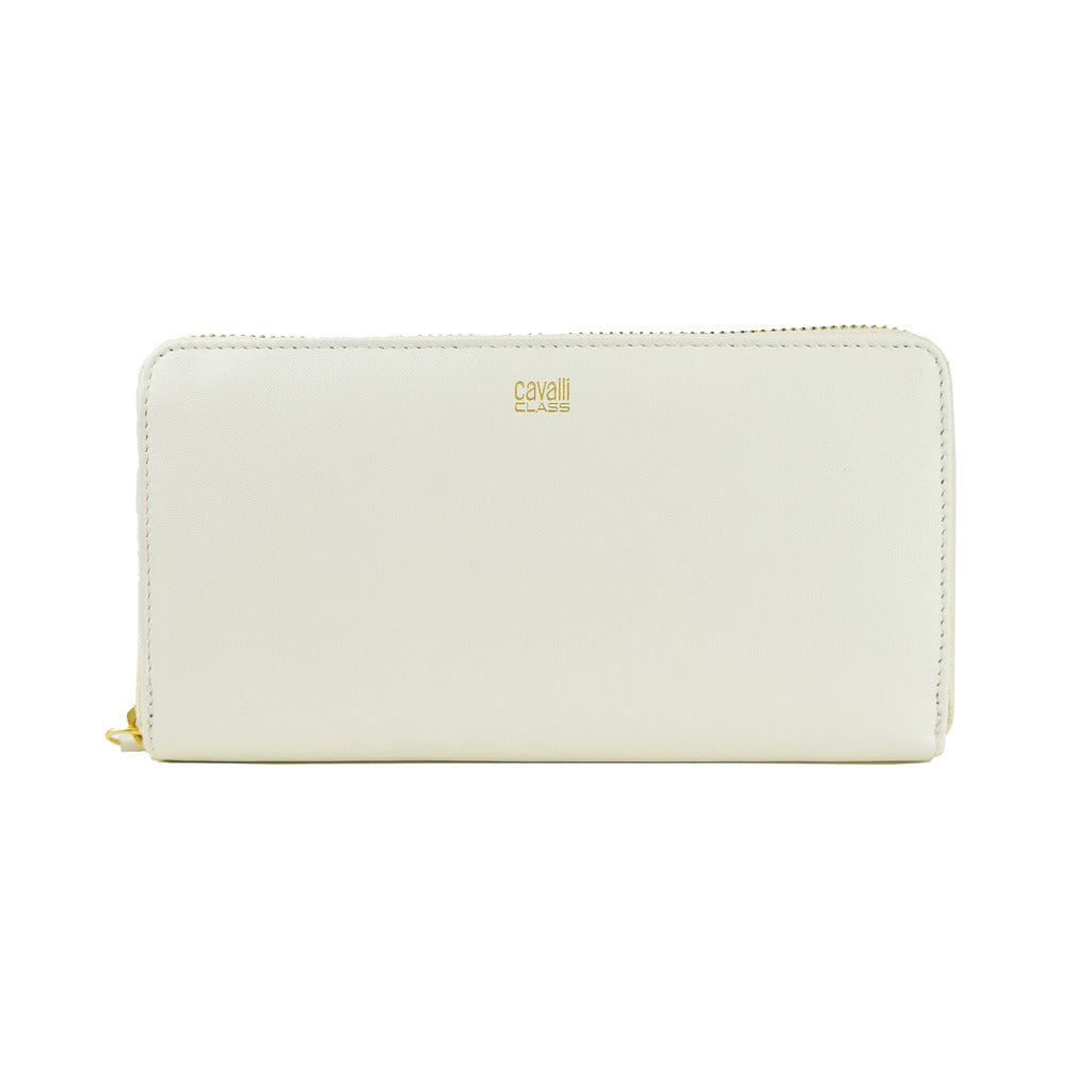 Cavalli class portafoglio con portamonete, color bianco con chiusura a zip.