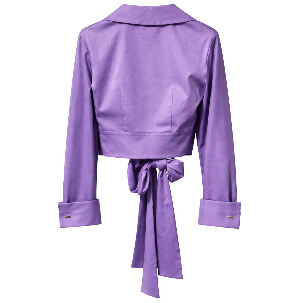 camicia viola incrociata a due code