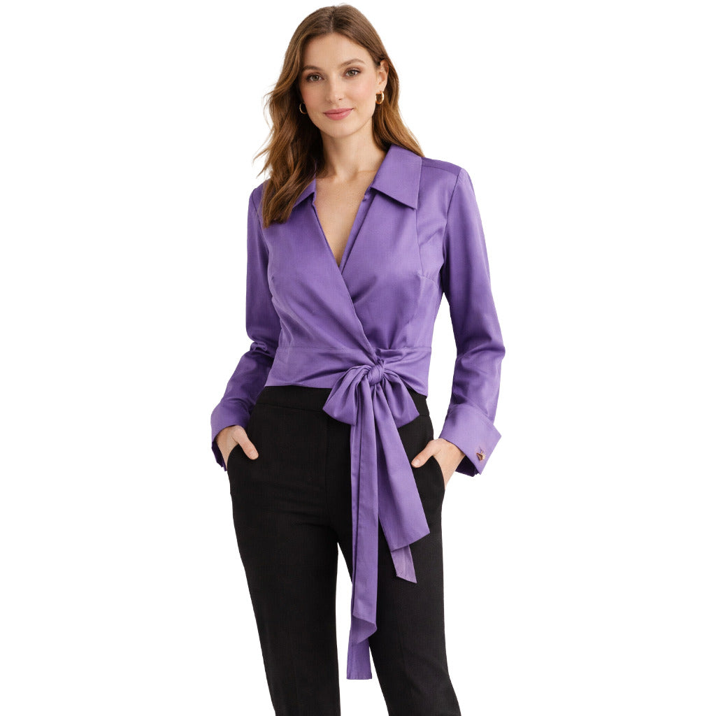 camicia viola incrociata a due code