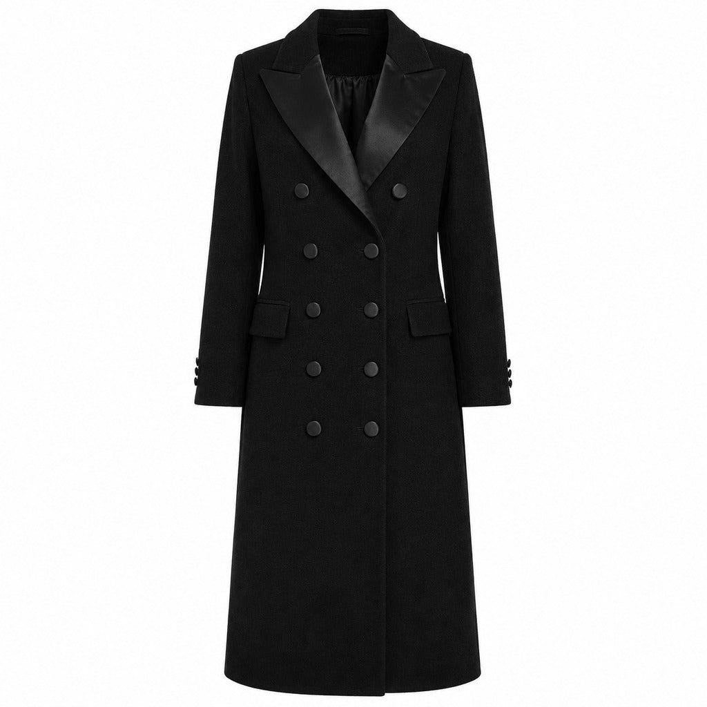 cappotto lungo con rever raso