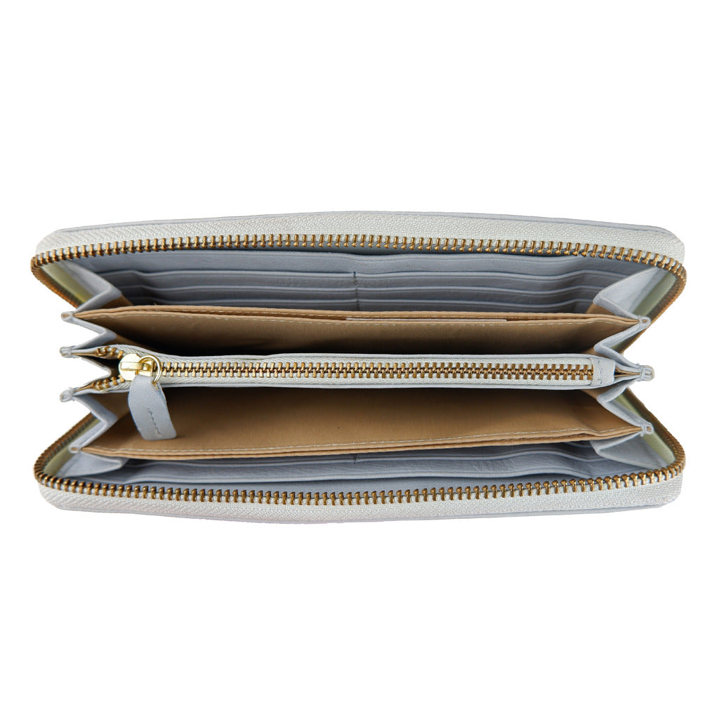 Cavalli class portafoglio con portamonete, color grigio con ombre leggermente azzurre con chiusura a zip.