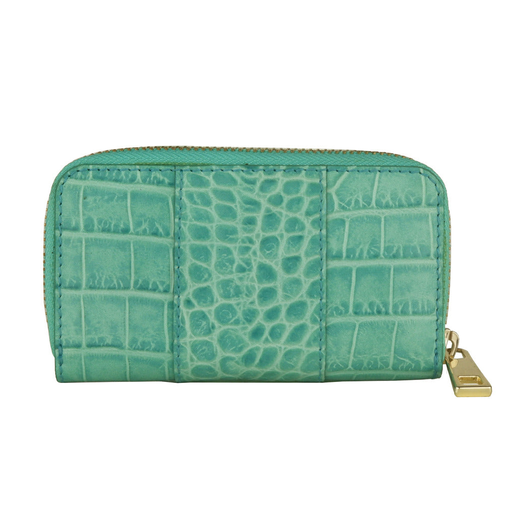 Cavalli Class portachiavi, colore azzurro turchese, chiusura a zip, 100% pelle.