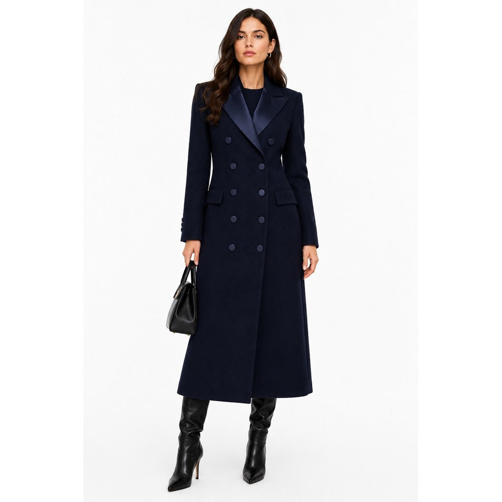 cappotto lungo con rever raso