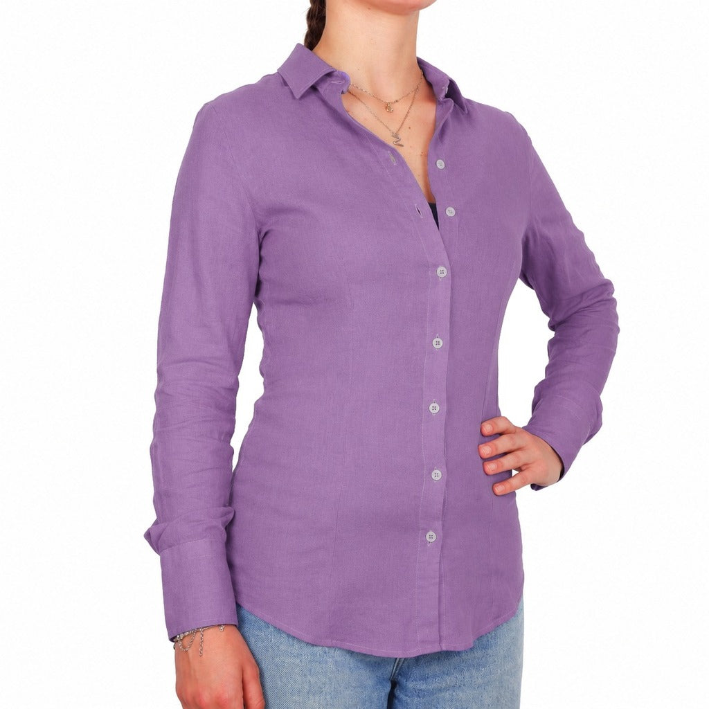 camicia lino viola