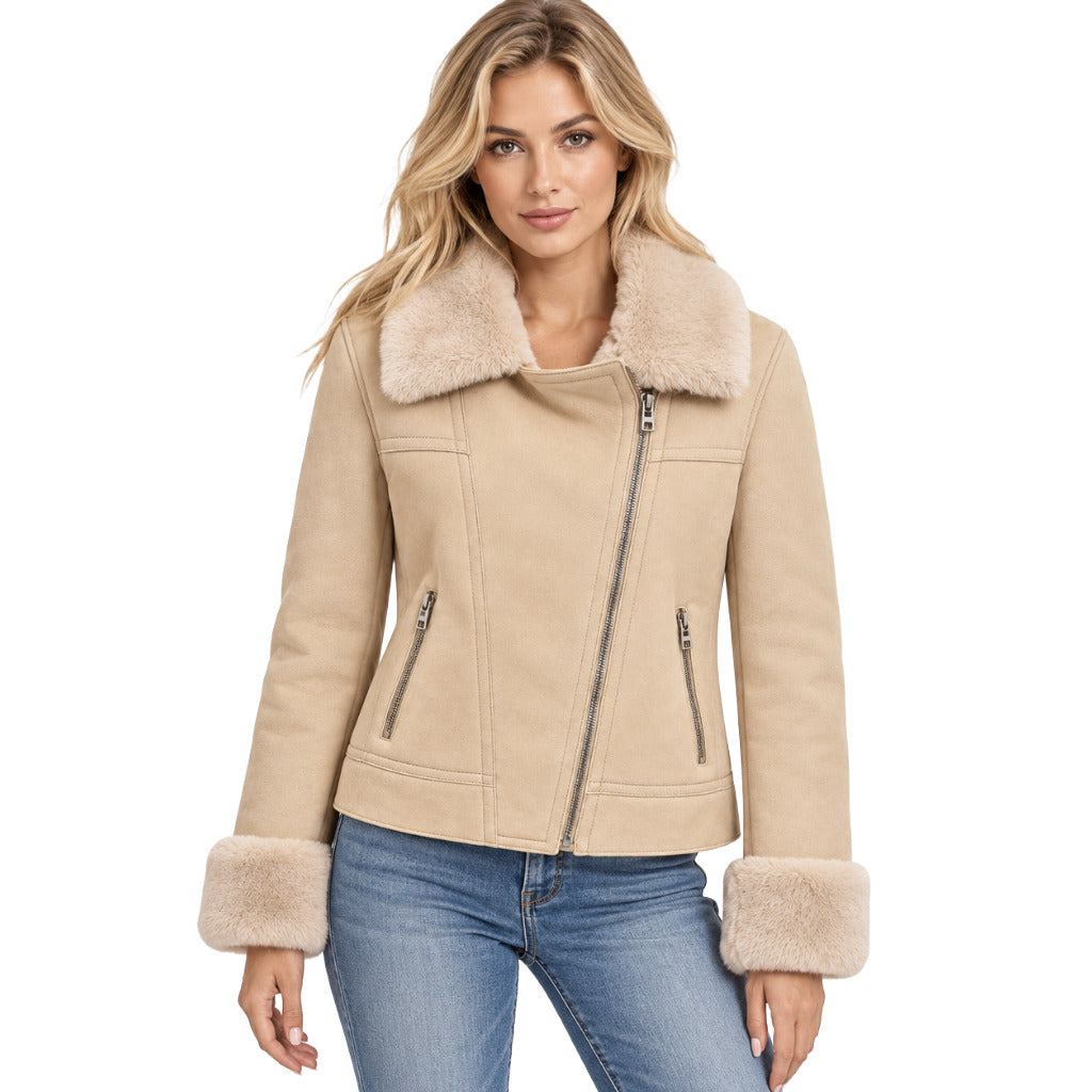 giacca beige con pelliccia