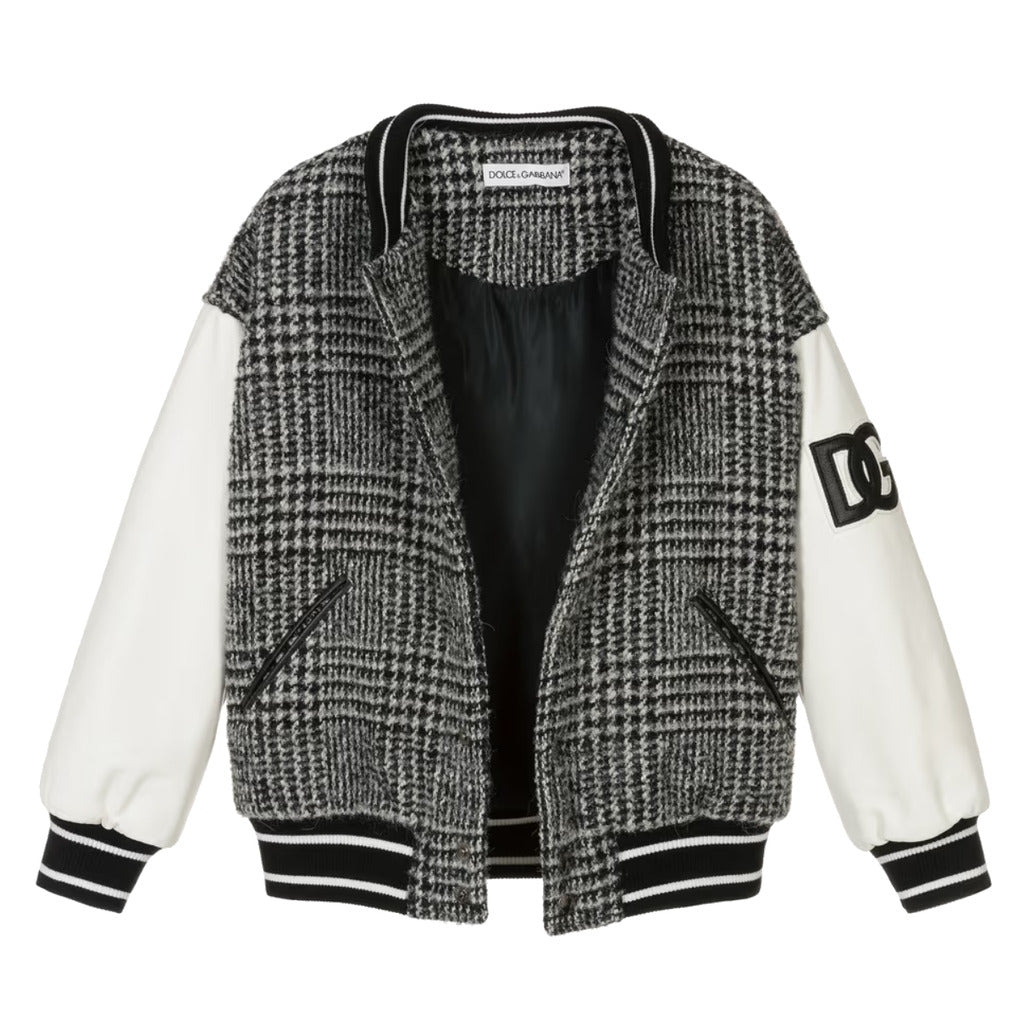 grey wool check varsity jacket