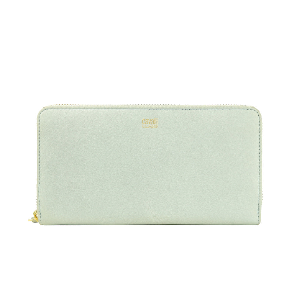 Cavalli class portafoglio con portamonete, color grigio con ombre leggermente azzurre con chiusura a zip.