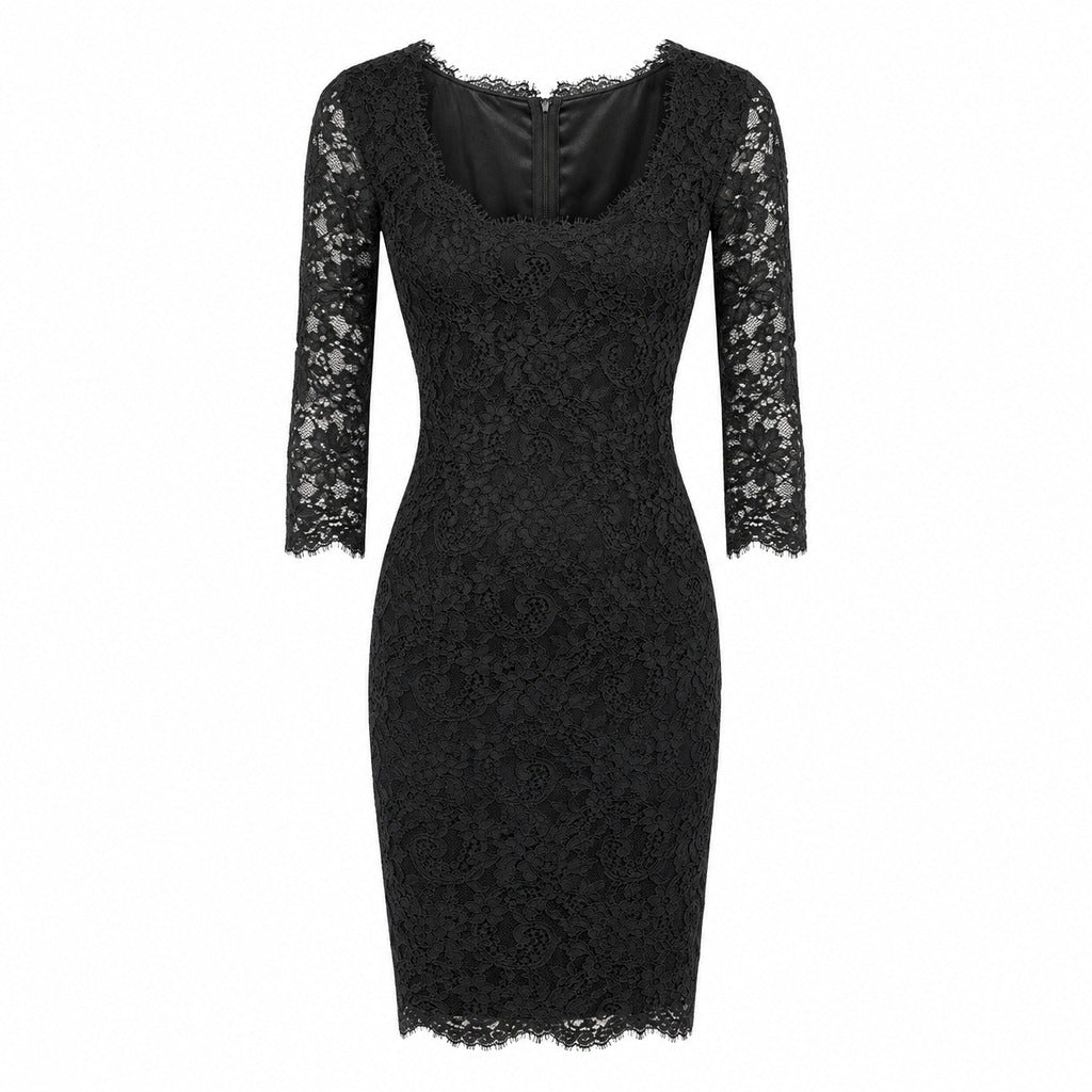 abito con pizzo a maniche lunghe
