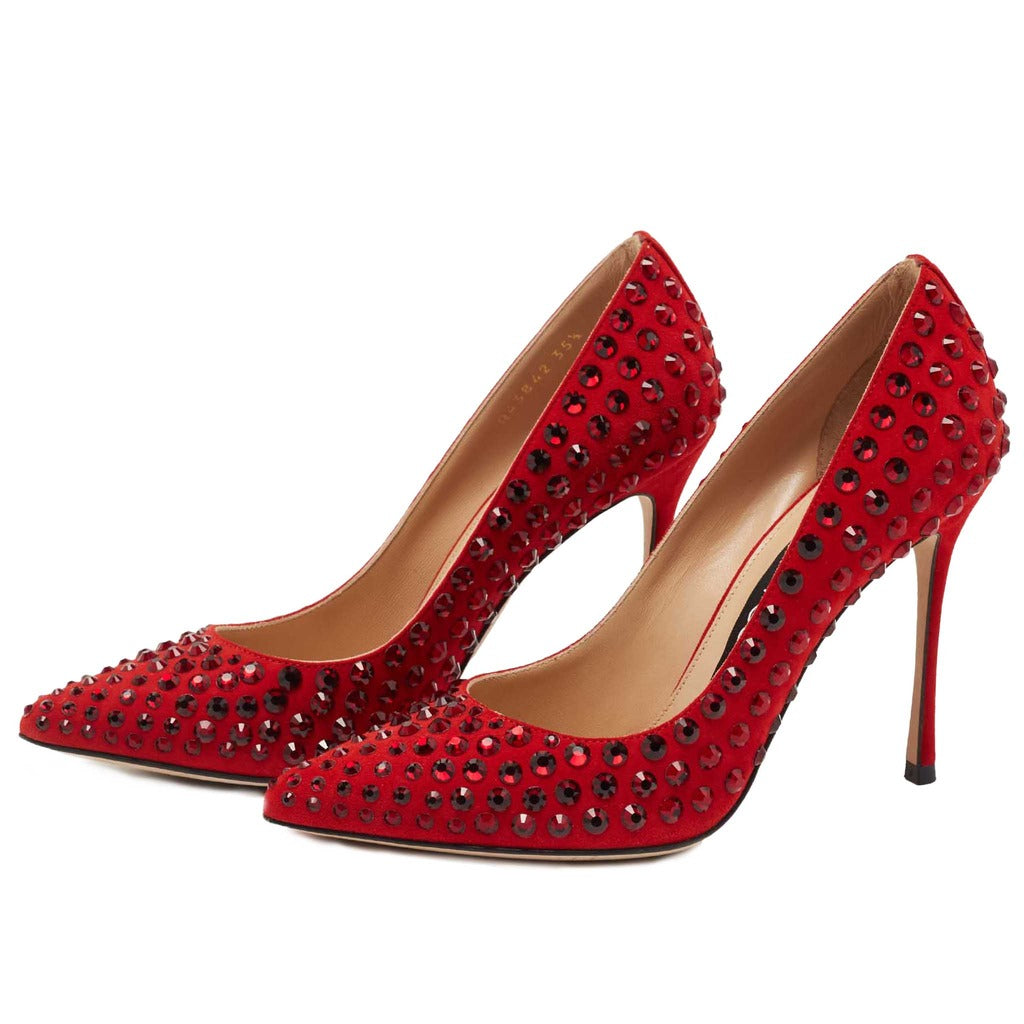 Red Suede Studded Pointed strass