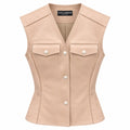 gilet beige in pelle