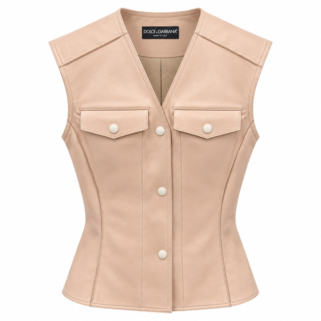 gilet beige in pelle