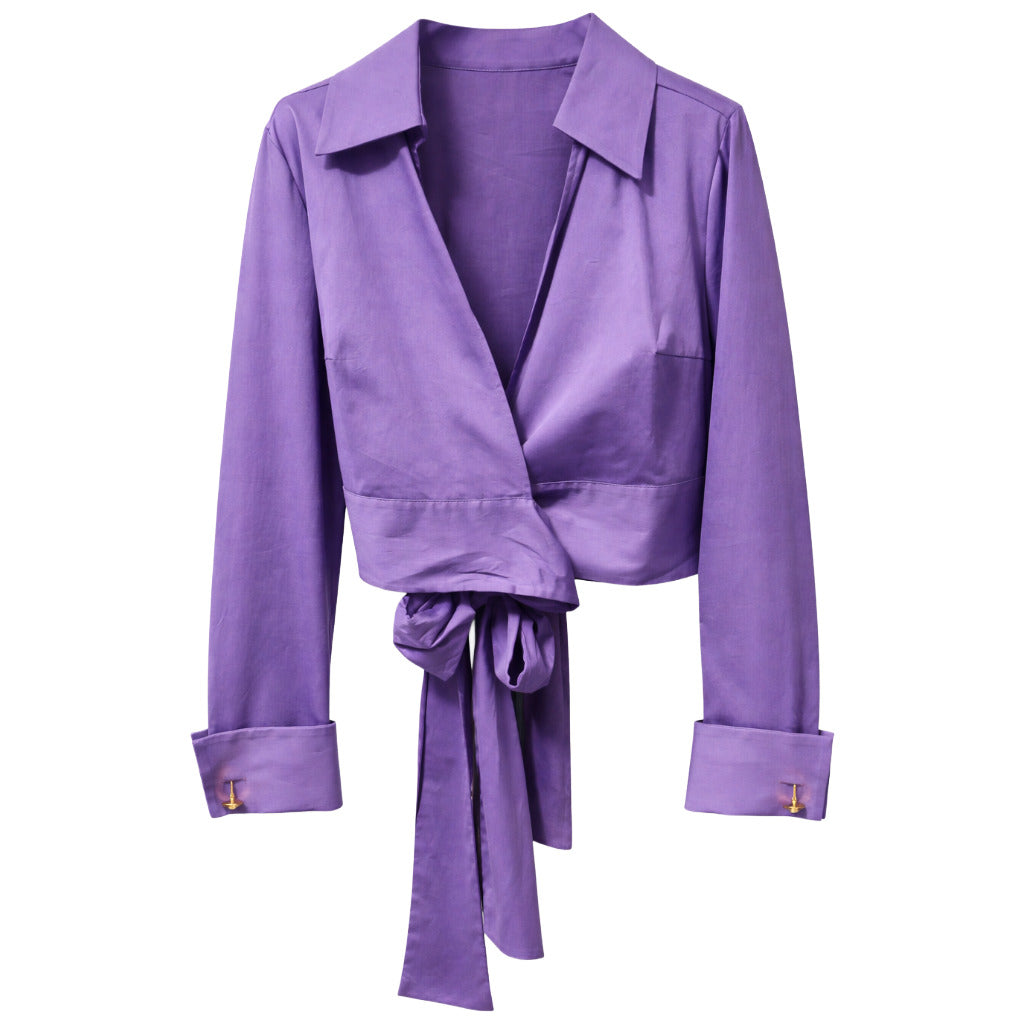 camicia viola incrociata a due code