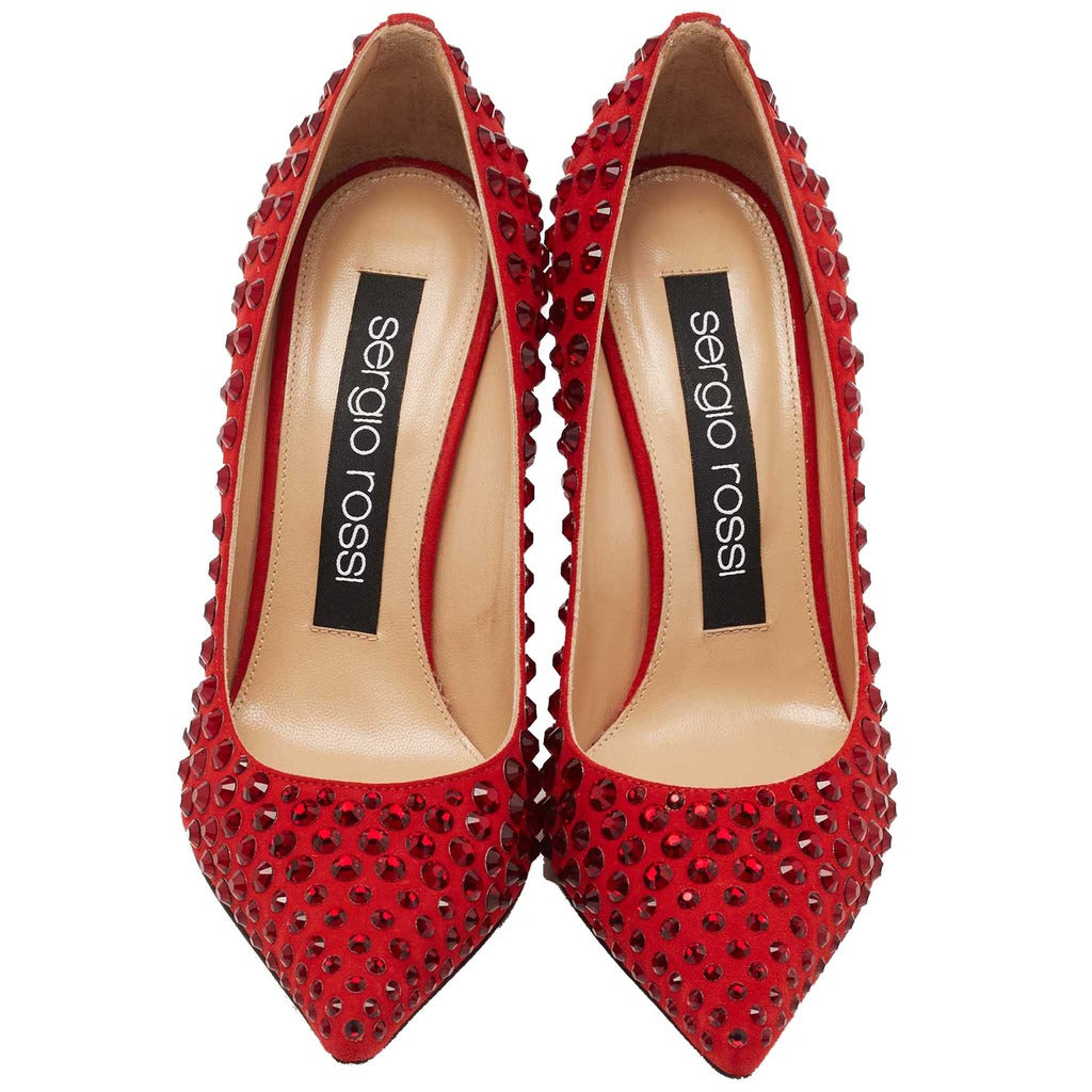 Red Suede Studded Pointed strass
