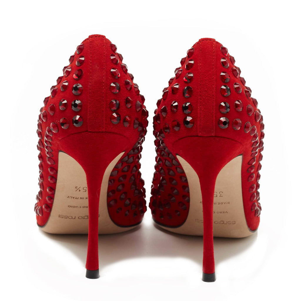 Red Suede Studded Pointed strass