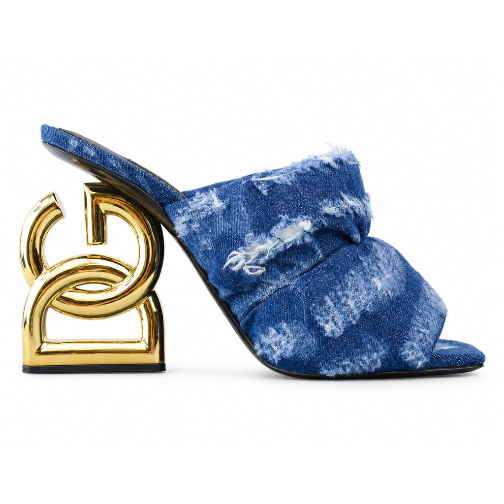 sandali denim logo heel