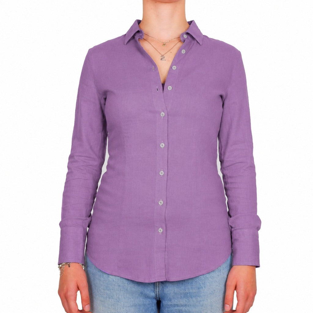 camicia lino viola