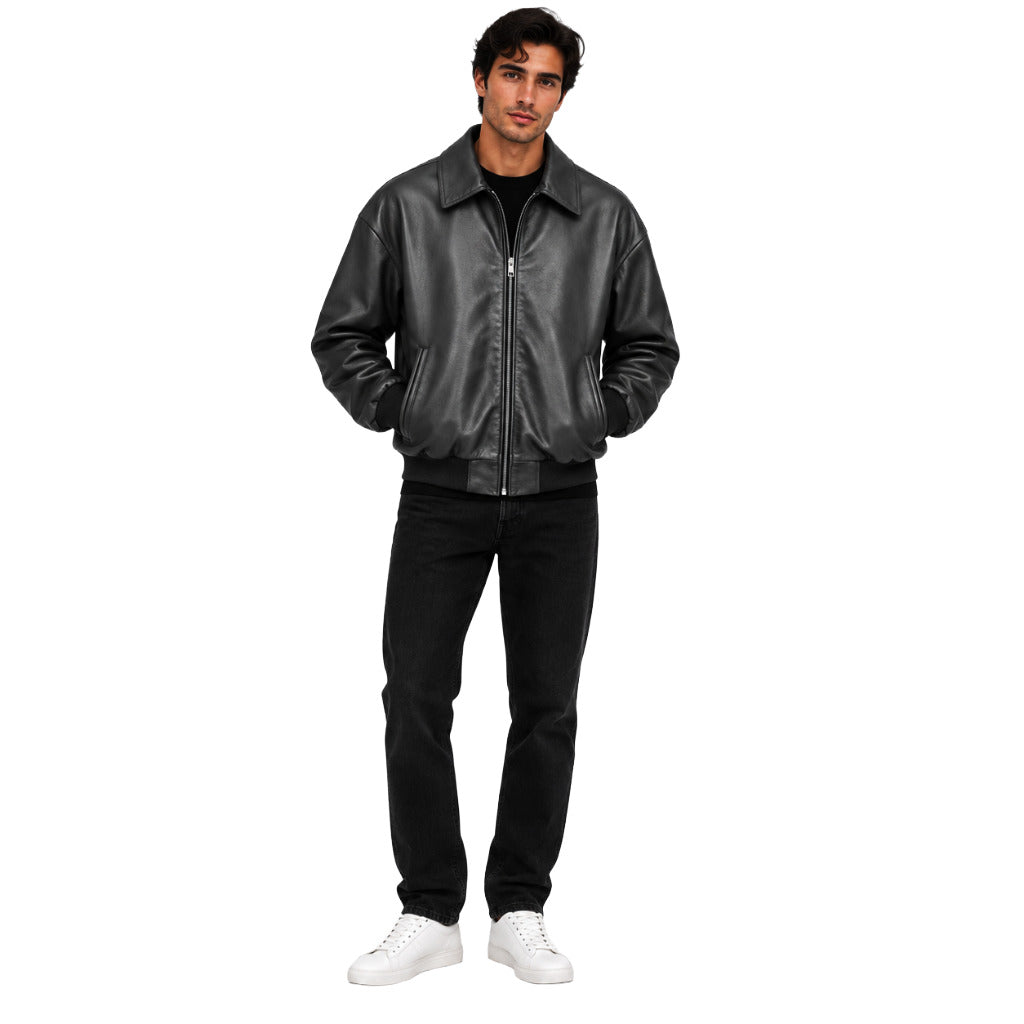 giacca in pelle nera