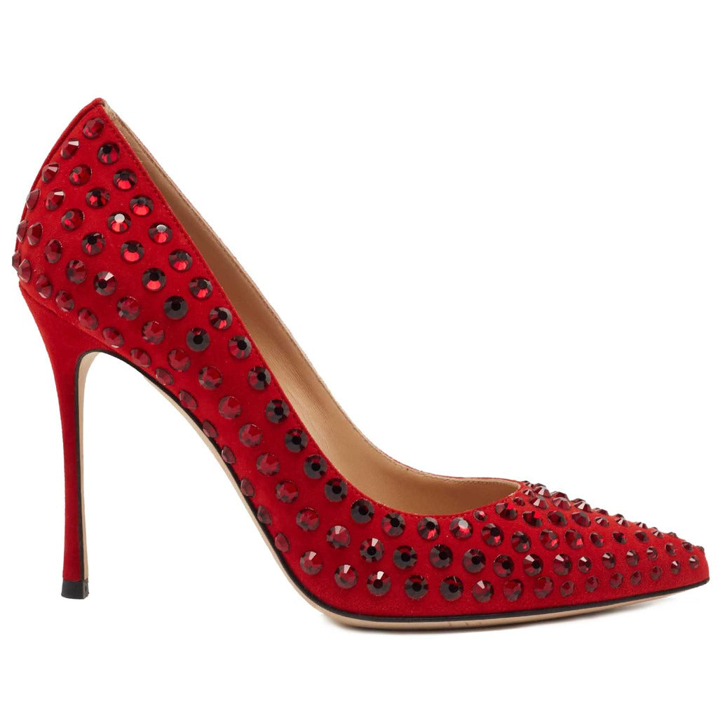 Red Suede Studded Pointed strass
