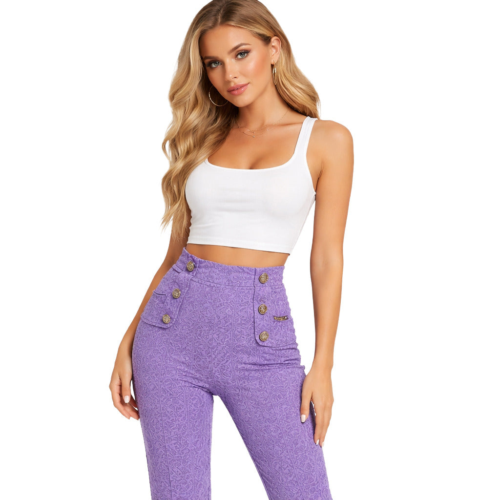 pantaloni aderenti viola