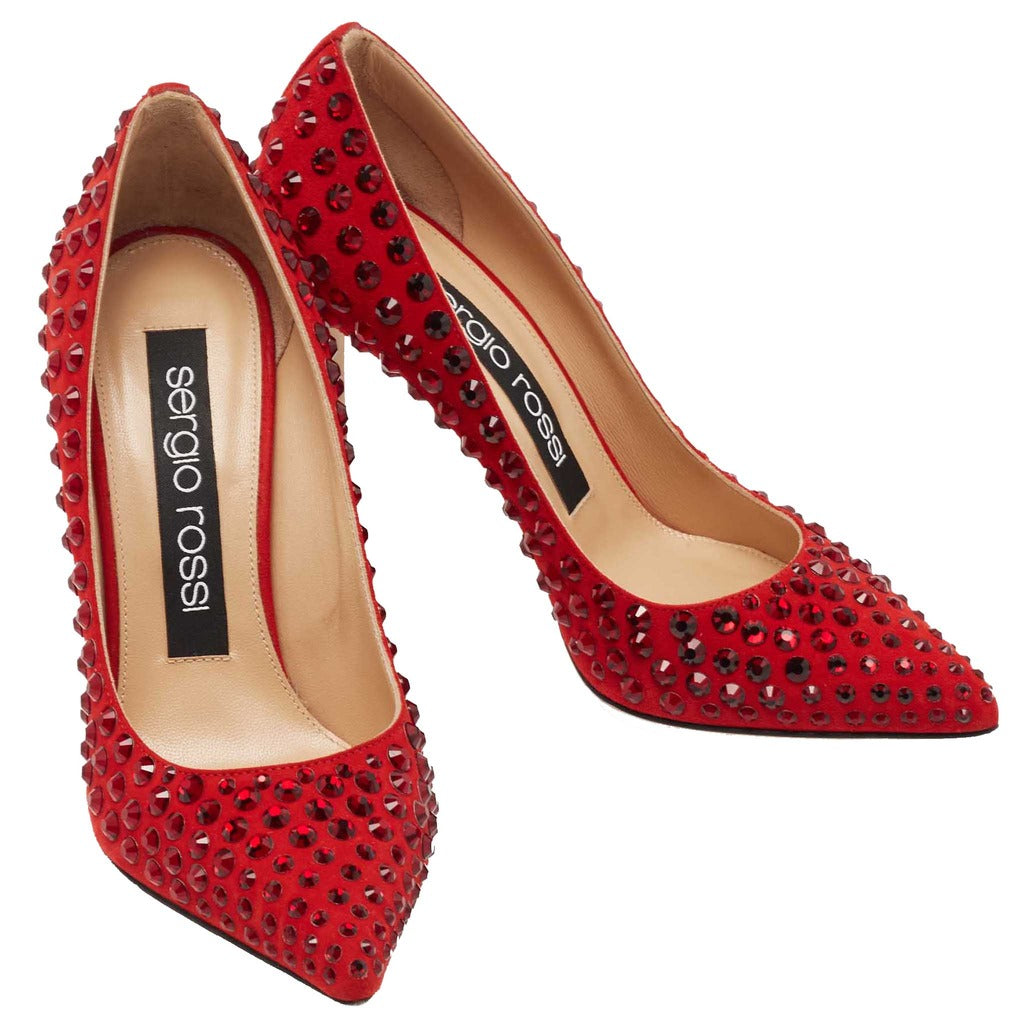 Red Suede Studded Pointed strass
