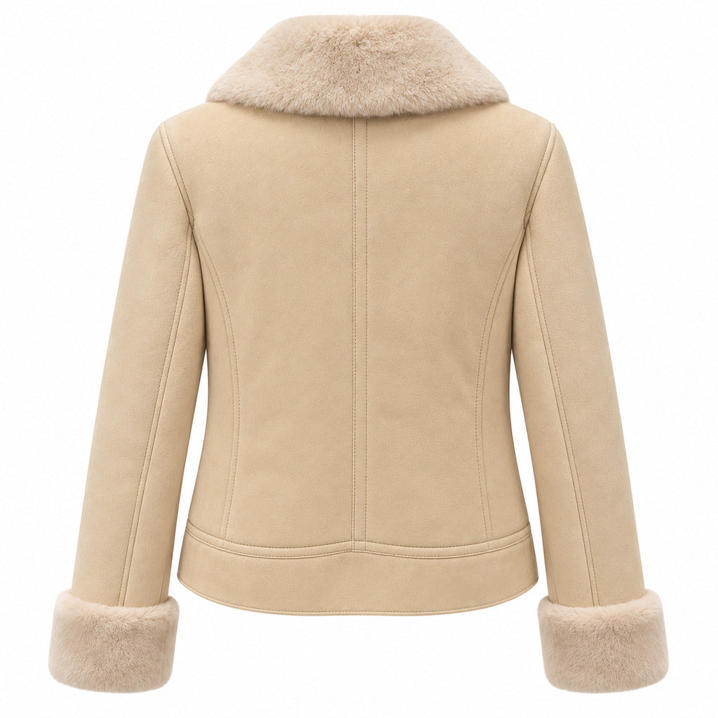 giacca beige con pelliccia