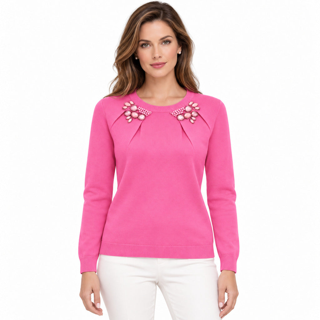 maglia girocollo con ricamo