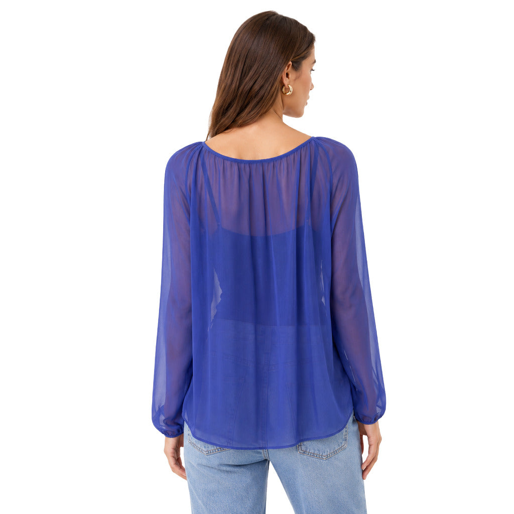 camicia semi trasparente blu