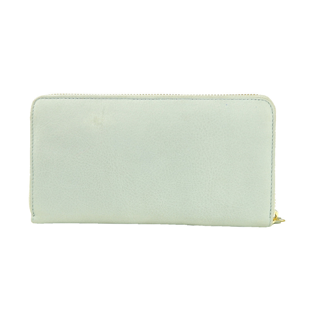 Cavalli class portafoglio con portamonete, color grigio con ombre leggermente azzurre con chiusura a zip.