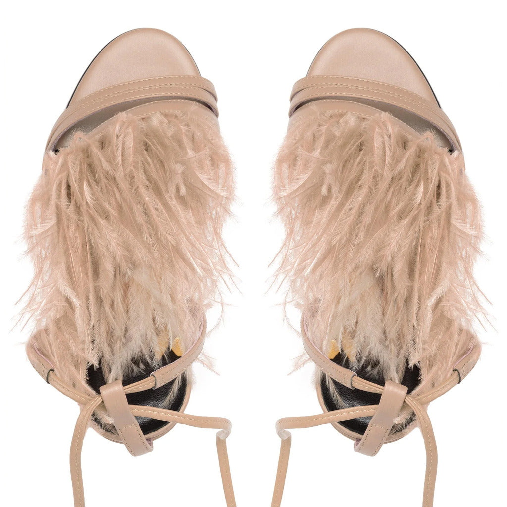 sandali pelle con piume