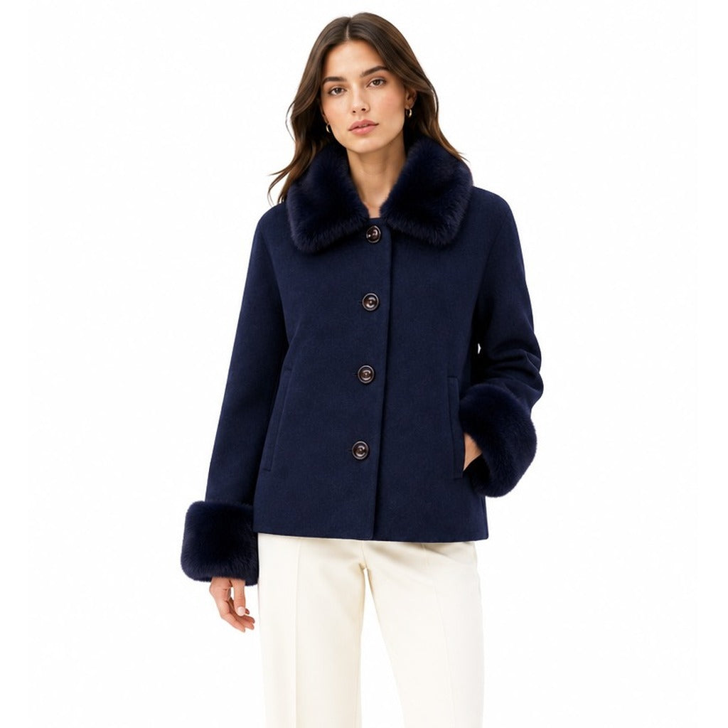 cappotto corto pelliccia blu