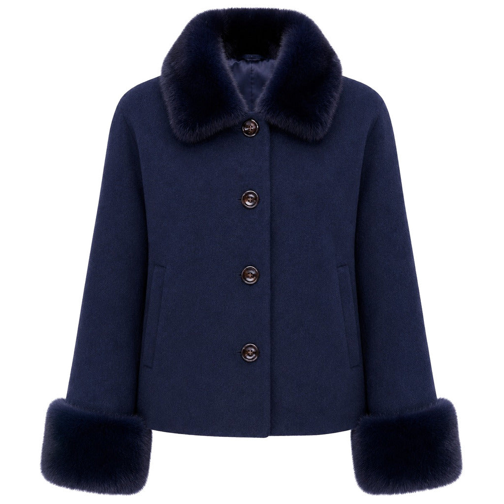 cappotto corto pelliccia blu
