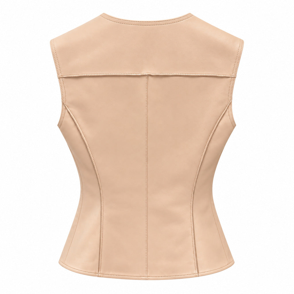 gilet beige in pelle