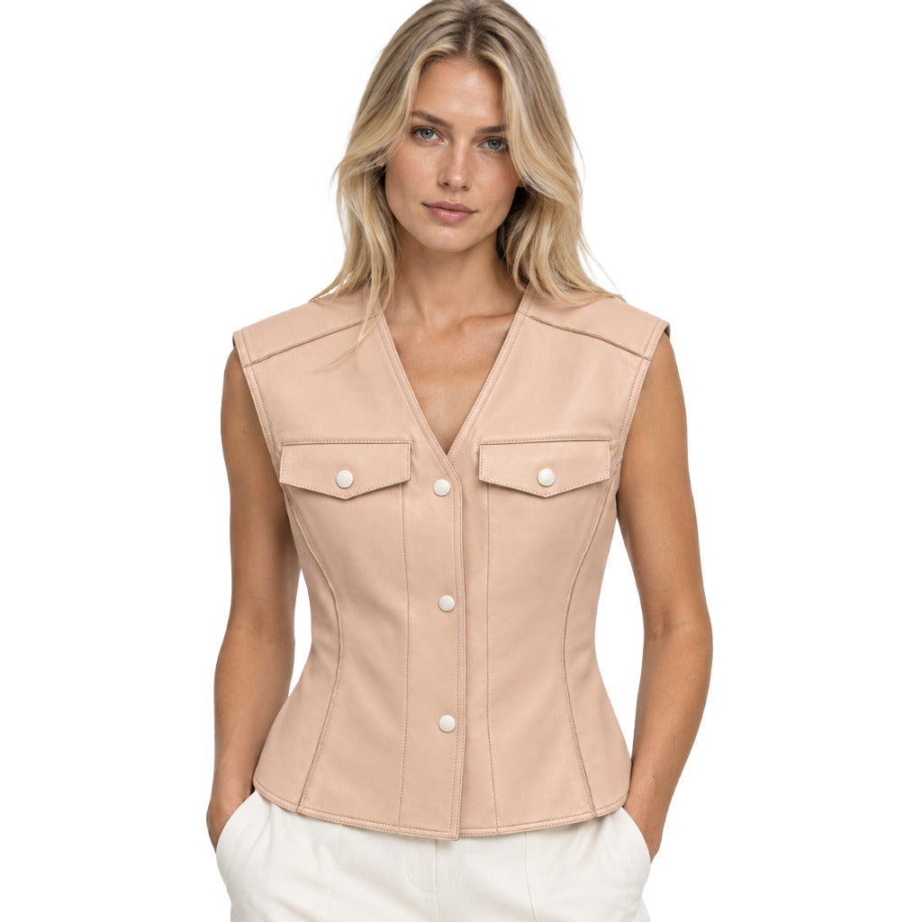 gilet beige in pelle