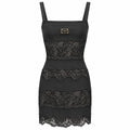 abito nero con pizzo floreale