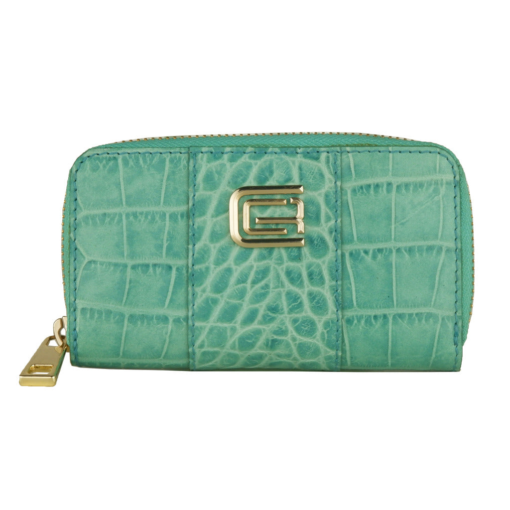 Cavalli Class portachiavi, colore azzurro turchese, chiusura a zip, 100% pelle.
