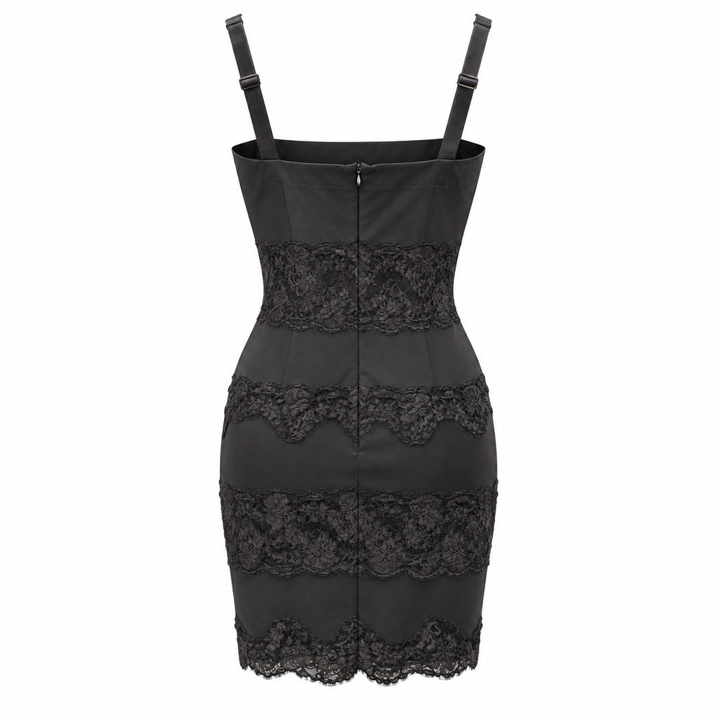abito nero con pizzo floreale