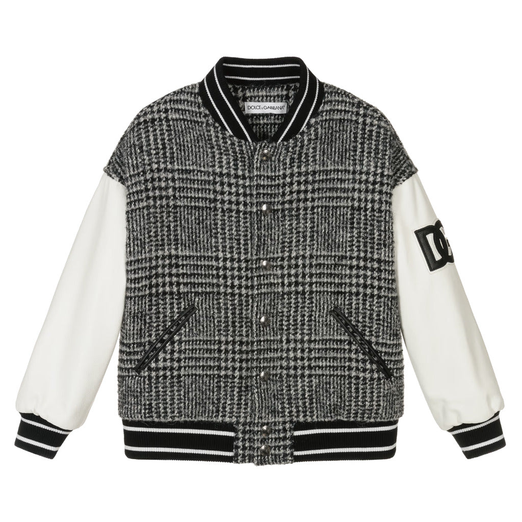 grey wool check varsity jacket