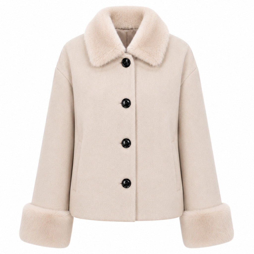 cappotto corto pelliccia beige