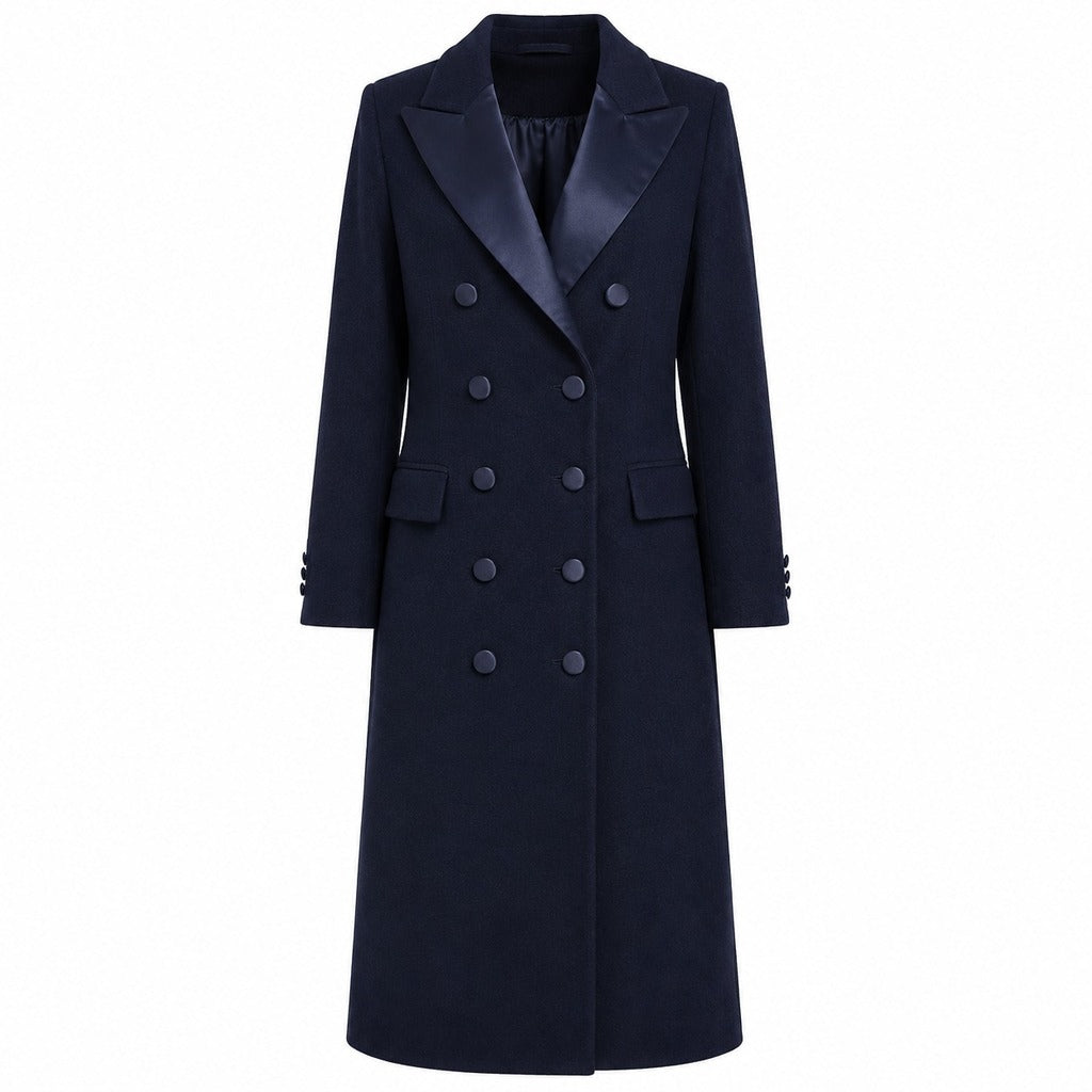 cappotto lungo con rever raso