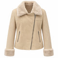 giacca beige con pelliccia
