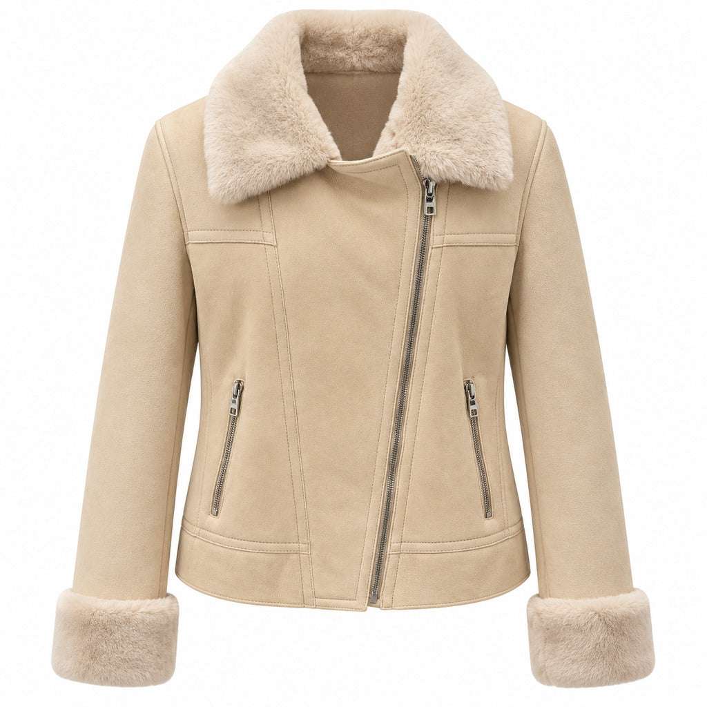 giacca beige con pelliccia