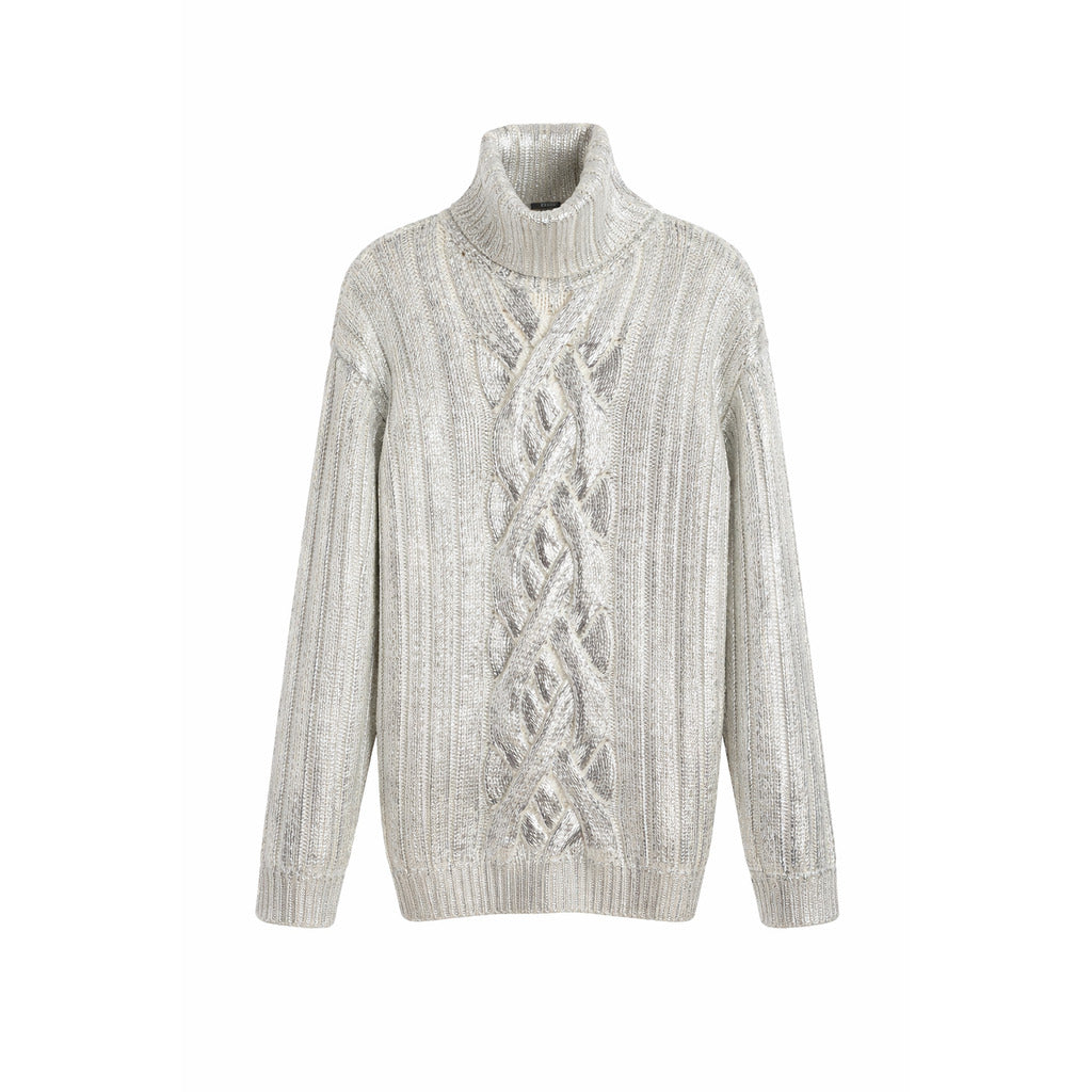 Metallic Cabled Turtleneck